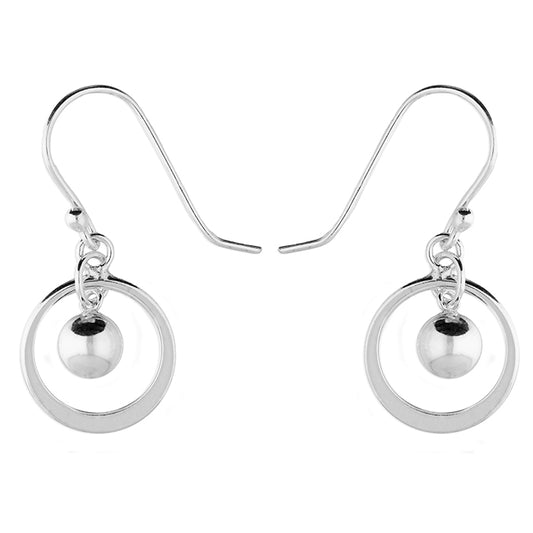 STERLING SILVER CIRCLE AND BEAD DROP EARRINGS