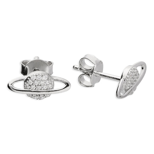 Rhodium Plated Small White Cubic Zirconia Satellite Stud