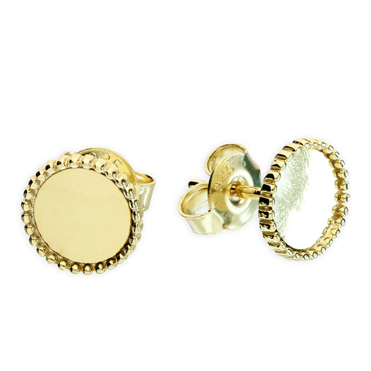 Yellow gold-plated disc stud with millgrain border