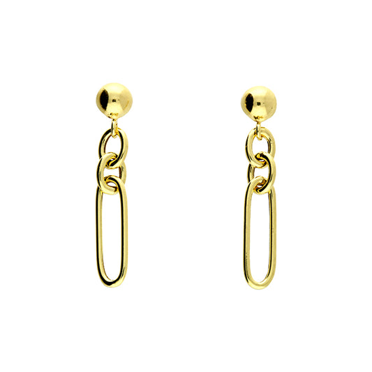 Yellow gold-plated single oval link and paper chain stud drop