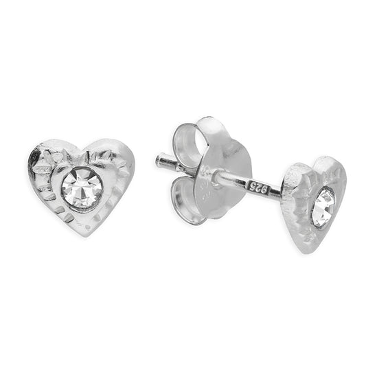 Small white crystal textured heart stud