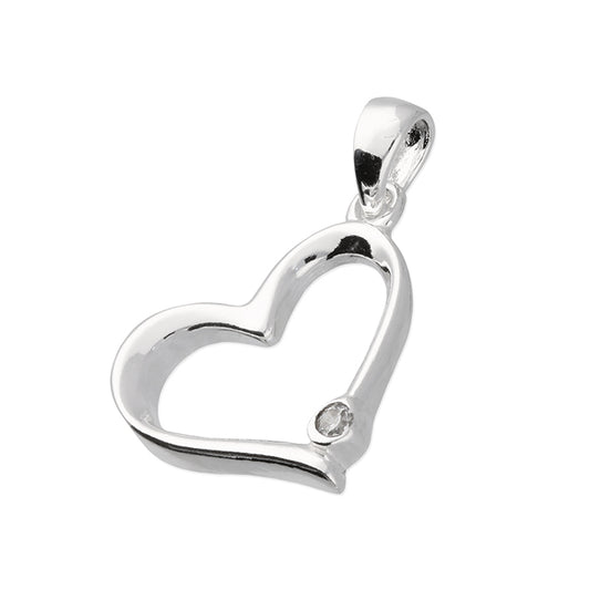 Open heart with rub-over cubic zirconia pendant