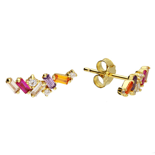 Rainbow cubic zirconia baguette climber stud