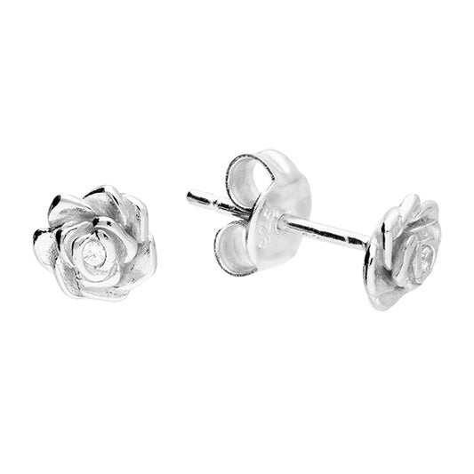 White cubic zirconia rose flower stud