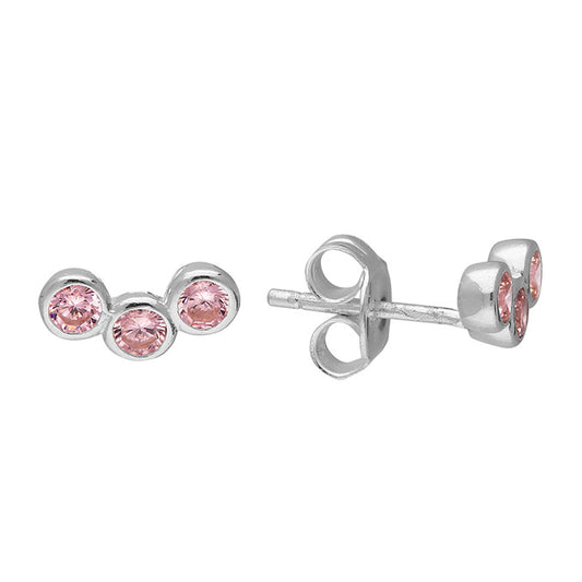 Triple Pink CZ Curved Stud