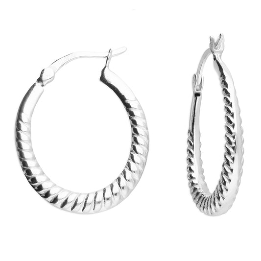 Oval twist effect hinged hoop earrings