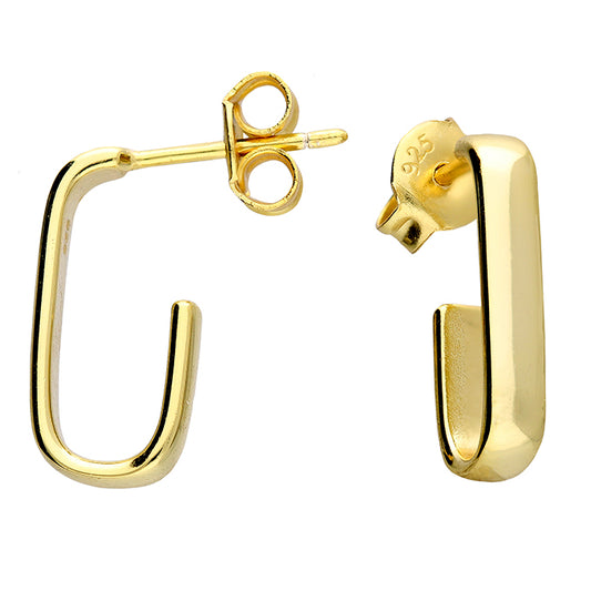 Yellow gold plate squared J hoop stud