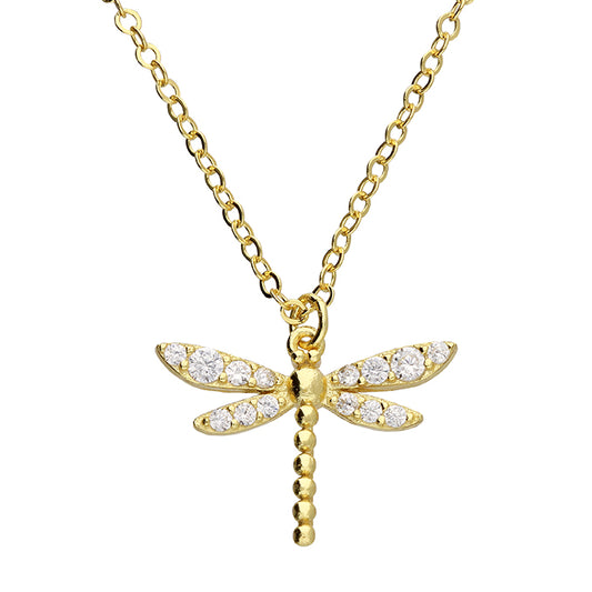 Yellow gold plated cubic zirconia dragonfly