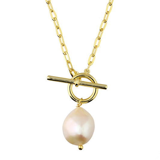 Fresh Water Pearl on a T Bar Chain Necklace