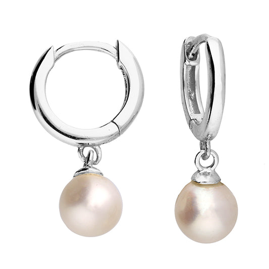 Freshwater Pearl Charm on a 10mm Hinged Huggie Hoop