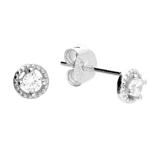 Tiny Stud with a Beaded Edge and a Cubic Zirconia Centre