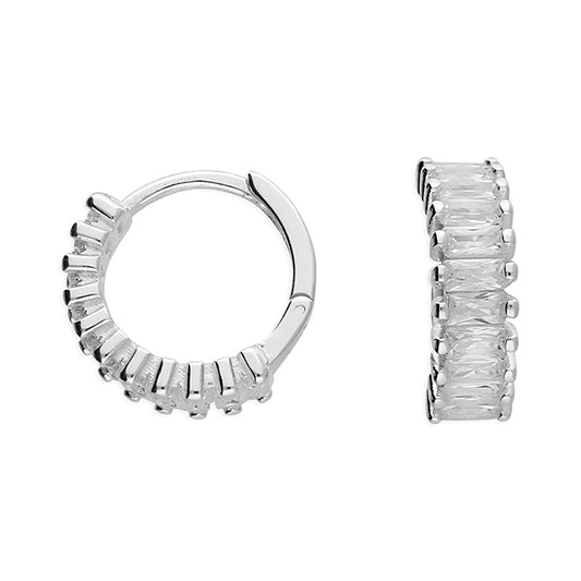 Cubic Zirconia Baguette 10mm Huggie Hoop