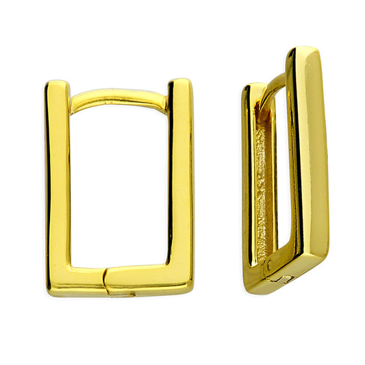 Yellow Gold Plated Plain Rectangular Huggie Hoop