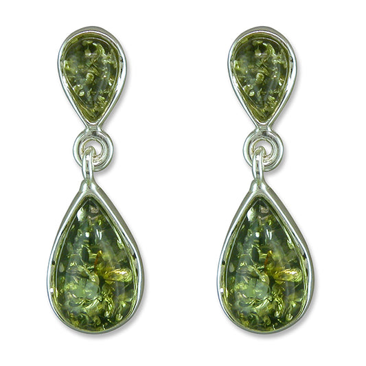 Green Amber Teardrop Earrings