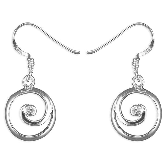 Cubic zirconia-centred round spiral hook-in drop earrings