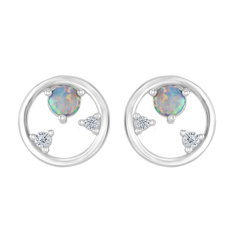 Circle Opal and CZ Studs